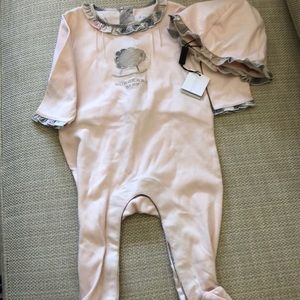 Burberry 6 mos one piece with matching hat
